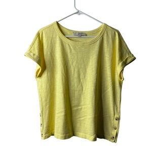 Loft Yellow Side Button Short Sleeve Blouse